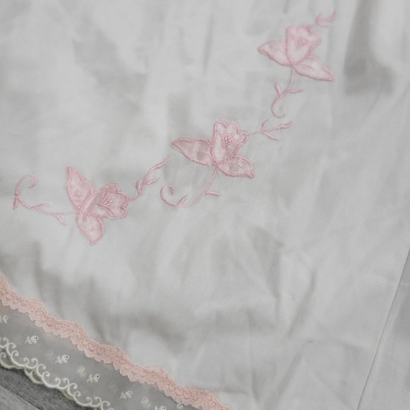 ❤️Vintage 70's Pastel Pink Lace Floral Embroidered Scallop Trim Skirt Slip - Picture 6 of 7